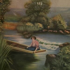 AT THE RAPIDS.   VINTAGE Serene River Scene Art Print